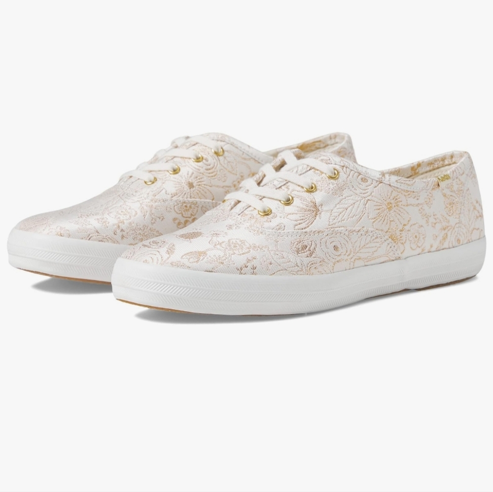 Keds X Rifle Paper Co Crwam & Gold Elfloral Embroidered Sneakers 8.5